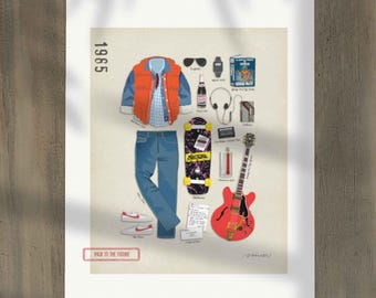 Michael J. Fox Movie Illustration Art Print, Vintage Inspired Wall Art, 80s Nostalgia Decor