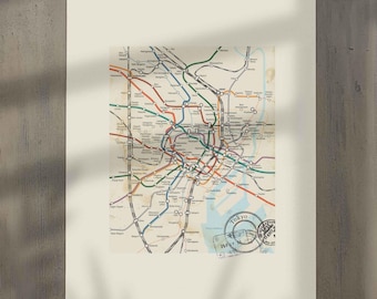 Tokyo Subway Map Art, Vintage inspirierte U-Bahn Rustikales Wanddekor, Reise-Liebhaber Geschenk