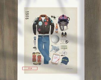 Tom Cruise Movie Illustration Art Print, Vintage Inspired Wall Art, 80s Nostalgia Home Decor