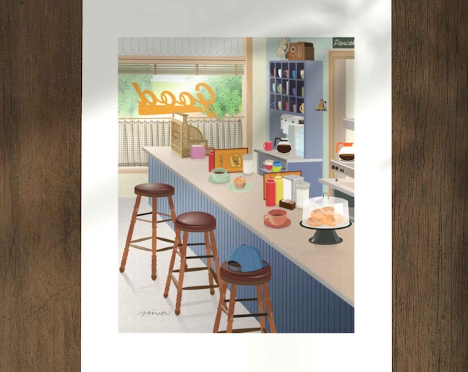 American Diner, Cozy Cafe Art Print, 90s TV inspired Retro Kitchen WallArt, Nostalgia Gift