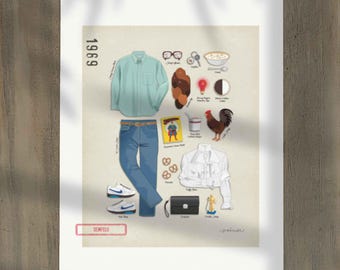 Jerry Illustration Kunstdruck, Vintage inspirierte Pop Kultur Wandkunst, Fernsehsendung Fan Geschenk