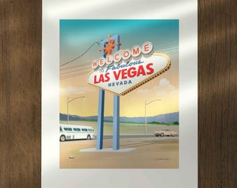 Las Vegas Sign Print, Retro Nevada Wall Art, Vintage Landmark Travel Art, Mid-Century Decor