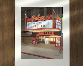 Retro Kino Art Print, Vintage Kino Wandkunst, Neon Marquee Illustration, 80er Jahre Nostalgie