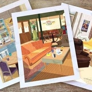 Set of 3 Small Art Prints (5x7) TV sitcom inspired, FREE Shipping to US, Central Perk, Home Decor, Frame Not Included