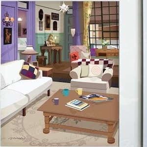 Monica&#39;s Apartment Living Room - Art Print, Frame Not Included, TV sitcom inspired