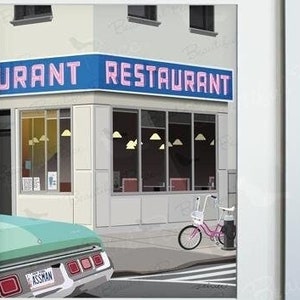 Monk&#39;s Cafe / Tom&#39;s Restaurant - Art Print, Frame Not Included, TV sitcom inspired