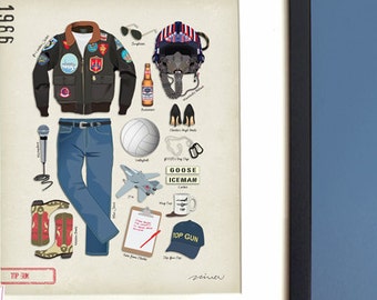 Top Gun (1986) - Tom Cruise, Movie Poster, Art Print, Illustration, Vintage Inspired Wall Art