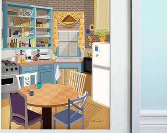 Monica's Apartment - Art Print, TV sitcom, Friends inspired