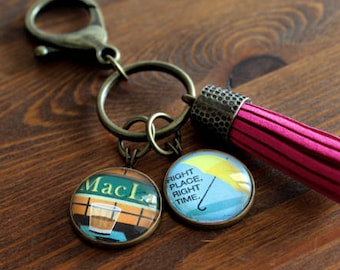 How I Met Your Mother - Keychain with Charms, Vegan Suede Tassel Keychain, Purse Charm, TV Sitcom, Unique Gift, Glass, Antique Bronze