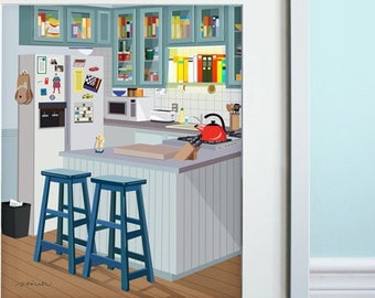 Jerry's Apartment Kitchen - Art Print, TV sitcom, Seinfeld inspired