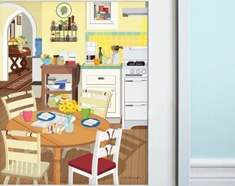 1990's Retro Style Kitchen - Art Print, Cottage Style Home, Unique Wall Art