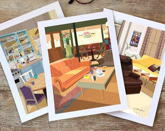 Friends TVshow, Set of 3 Small Art Prints (5x7), FREE Shipping to US, Central Perk, Home Decor, TV show, Friends Gifts, Fan Art