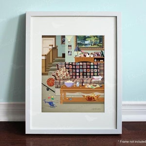 The Conners Living Room Art Print, 90s TV sitcom inspired Retro WallArt, Nostalgia Afghan blanket