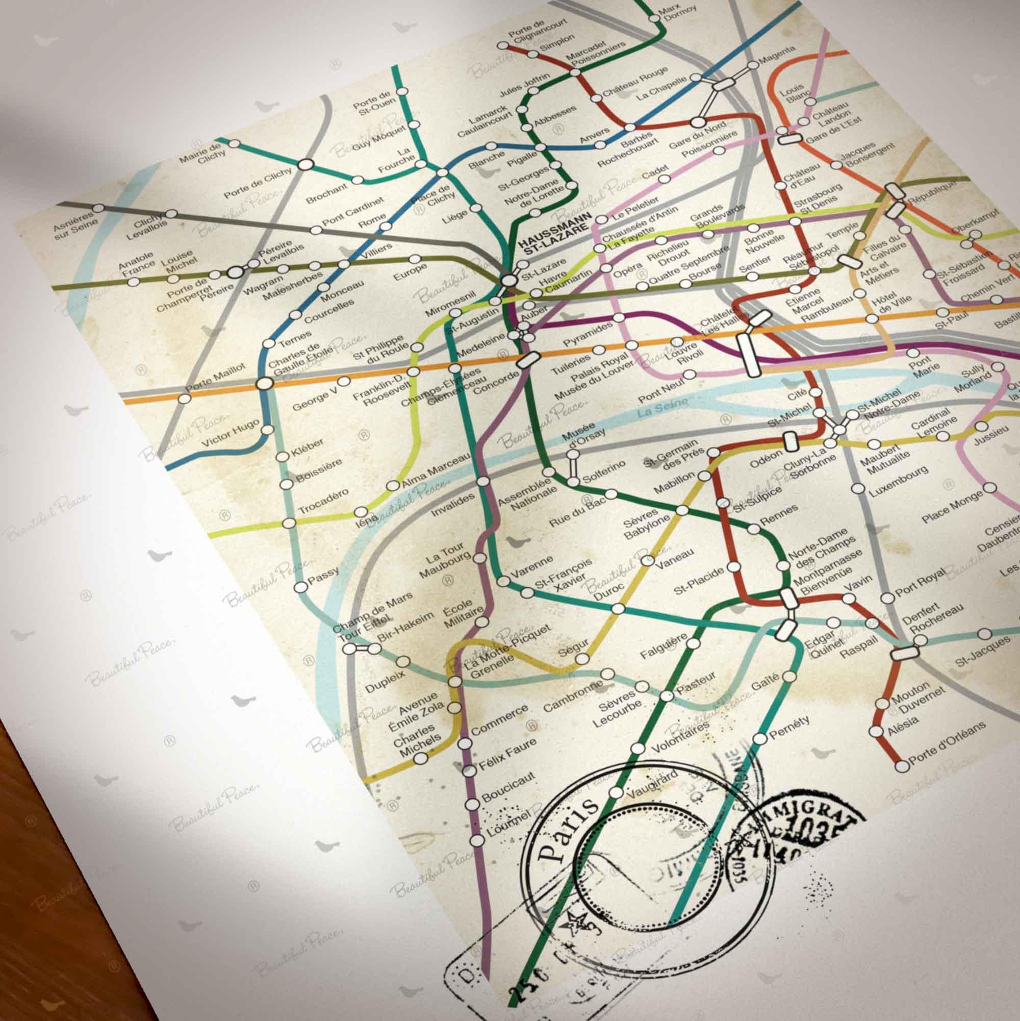 Paris Metro Map Art Print, Vintage Inspired France Transit Art ...
