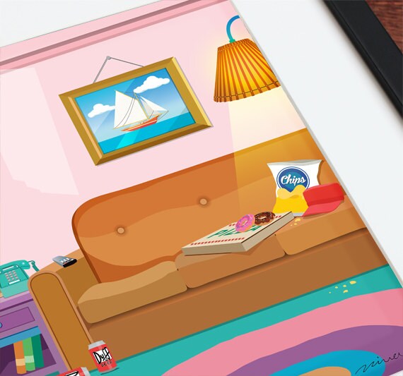 The Simpsons Living Room The Simpsons Homer Simpson Art Print Tv Sitcom