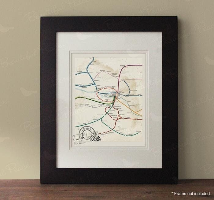 Glasgow Map, Frame Not Included, Vintage Inspired Map, Glasgow Wall Art, Rustic Wall Decor