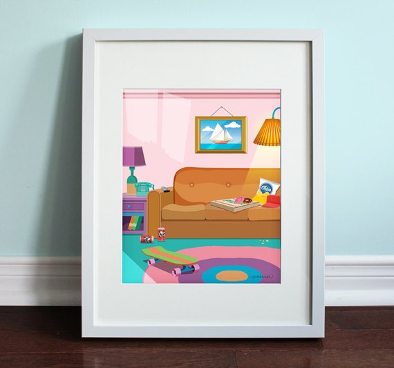 The Simpsons Living Room The Simpsons Homer Simpson Art Print Tv Sitcom