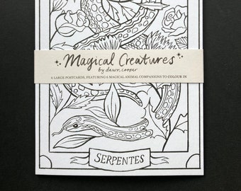 Colour-in postcard set, 6 A5 designs