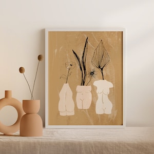 Tres mujeres todos los tamaños arte impresión cuerpo femenino formas pared arte mujer en forma flor vasos póster cuerpo Positividad arte impresión Boho decoración impresión