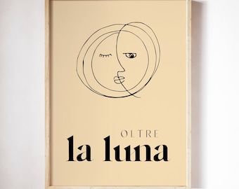 Oltre La Luna Art Print Italian Beyond Moon Quote Wall Art Moon Minimalist Drawing Art Modern Decor Yellow Poster Italian Language Print