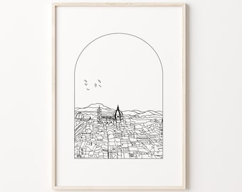 Firenze City Center Line Art Print Florence Old Town Minimal Wall Art Italian Historical Cities Artwork Piazza Duomo Black White Poster Art