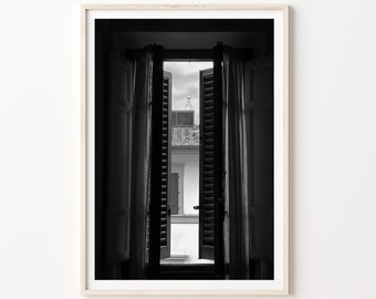 Italy Firenze Photography Art Print Florence Window Shutters Curtains Photographic Poster Black White Italian Street Image Photo Print