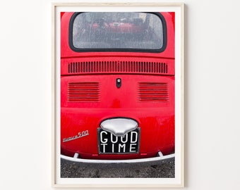 Old Red 500 Art Print Fiat Good Time 500 Photographic Wall Art Italian Red Vintage Car Photo Print Retro Italy Picture Poster Italian Travel