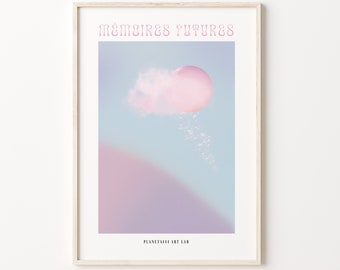 Mémoires Futures #8 Art Print Pink Clouds Blue Skies Poster Abstract Scenery Wall Art Dreamy Landscape Print Pink Moon Artwork Home Decor