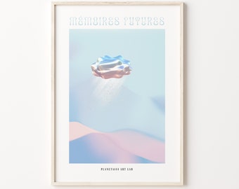 Mémoires Futures #7 Art Print Fantasy Pink and Blue Skies Poster Abstract Shapes Wall Art Dreamy Landscape Futuristic Artwork Home Decor