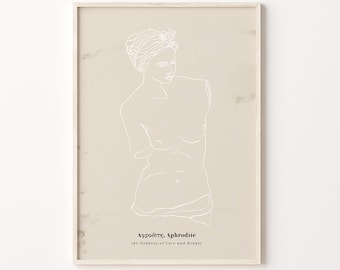 Aphrodite Göttin Kunstdruck Griechische Mythen Illustration Neutral Klassische Mythologie Wandkunst Göttin Der Liebe Fruchtbarkeit Poster Antike Griechenland Kunst
