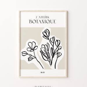 Atelier Botanique #03 impresión de arte minimalista arte botánico pared neutral colores flor dibujo arte inspirado en plantas modernas obras de arte gráfico