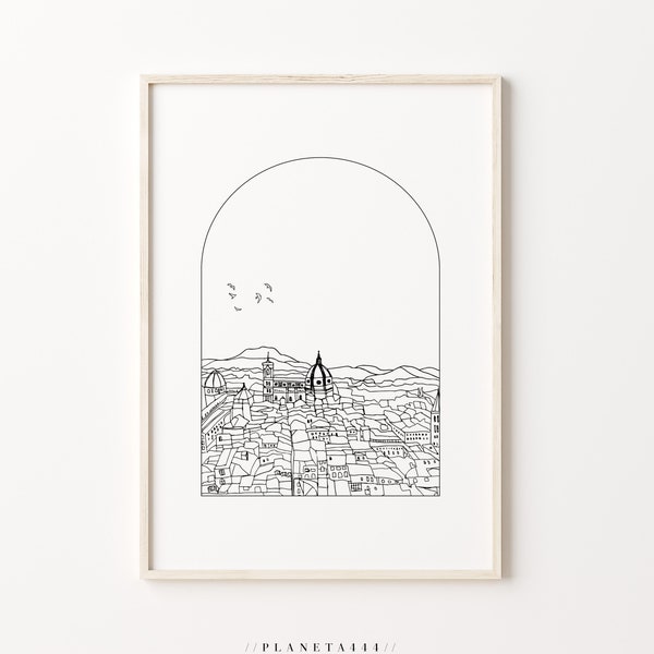 Firenze City Center Line Kunstdruck Florenz Altstadt Minimale Wandkunst Italienische Historische Städte Kunstwerk Platz Duomo Schwarz Weiß Poster Art