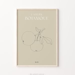 Atelier Botanique #06 Kunstdruck minimal botanische Wand Kunst Äpfel Baum Bleistift Skizze Poster Kunst Neutral Beige Wand Dekor Blätter Kunst Zeichnung