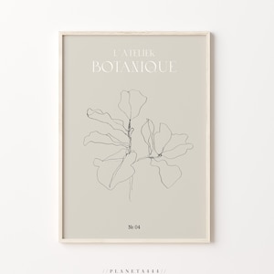 Atelier Botanique #04 impresión de arte minimalista pared botánico arte planta flores lápiz boceto arte inspirado en hojas modernas obras de arte gráfico