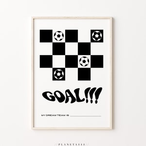 Goal Checkered Football Soccer Wall Art Print Football Team Fan Poster 90s y2k Esthétique Groovy Football Player Enthusiast Retro Room Decor