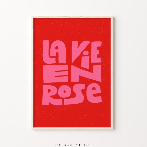 La Vie en Rose Art Print Cita francesa Arte de pared Colorido póster modernista Rosa Rojo Color Bloque Arte Impresión Multicolor Decoración contemporánea del hogar