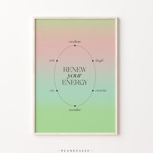 Renueva tu impresión de arte energético retro granulado pastel rosado degradado arte estética psicodélica pared arte bienestar 70s cartel de meditación