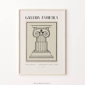 May include: A black and white line drawing of a classical column with a decorative capital. The image is on a beige background with the text "GALLERIA ESTHETICA" at the top and "ANTICA-MENTE | ESPOSIZIONE SENZA TEMPO" at the bottom.