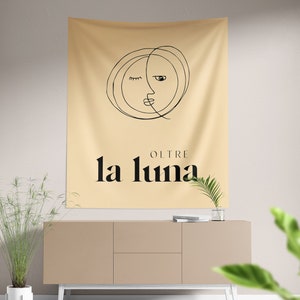 Luna Moon Tapestry Wall Hanging Fabric Celestial Moon Wall Art Italian Words Artwork Textile Wall Hanging Lunar Drawing Tapestries