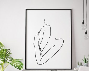 Lámina abstracta de figura femenina, póster de arte lineal sensual, decoración minimalista para dormitorio.
