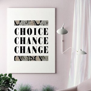 Wybór szansa zmiana sztuka ścienna, 3C życia wydruk, wąż zwierzę sztuka, typograficzny wąż tekstura plakat, zwierzęcy wystrój mody, wąż cytat