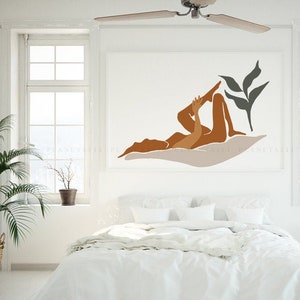 Woman Lying Beach Print, Matisse Style Female Body Art, Cutout Abstract Art, Sensual Pose Wall Art, Modernist Decor, Seventies Colors Poster