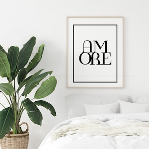 Amore Print, Italian Love Word Wall Art, Black And White Bedroom Decor, Italian Language Print, Modern Love Quote Art, Minimalist Art Print