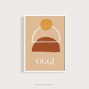 Oggi Italian Art Print Today Italian Word Poster Modernist Italian Language Wall Art Beige Yellow Terracotta Abstract Geometric Art Print