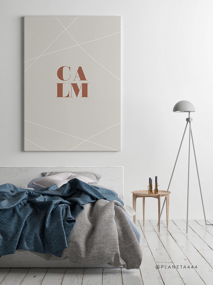Calm Sign Art Print Meditation Room Decor Artwork Neutral Earthy Beige ...
