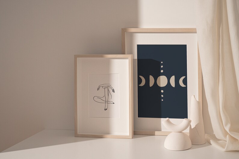 Moon Phases Art Print Boho Wall Art Lunar Cycle Drawing Poster Bohemian ...