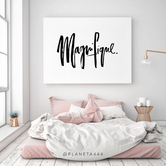 Magnifique Wall Art French Word French Art Quote Poster Inspirational Black And White Print Minimalist Decor Typography Print