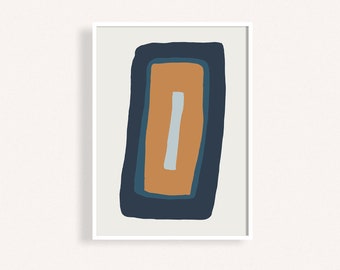 Abstract Minimalist Navy Blue Art Print, Scandinavian Wall Art, Blue And Mustard Decor, 2020 Color Trends Poster, Seventies Mid Century Art