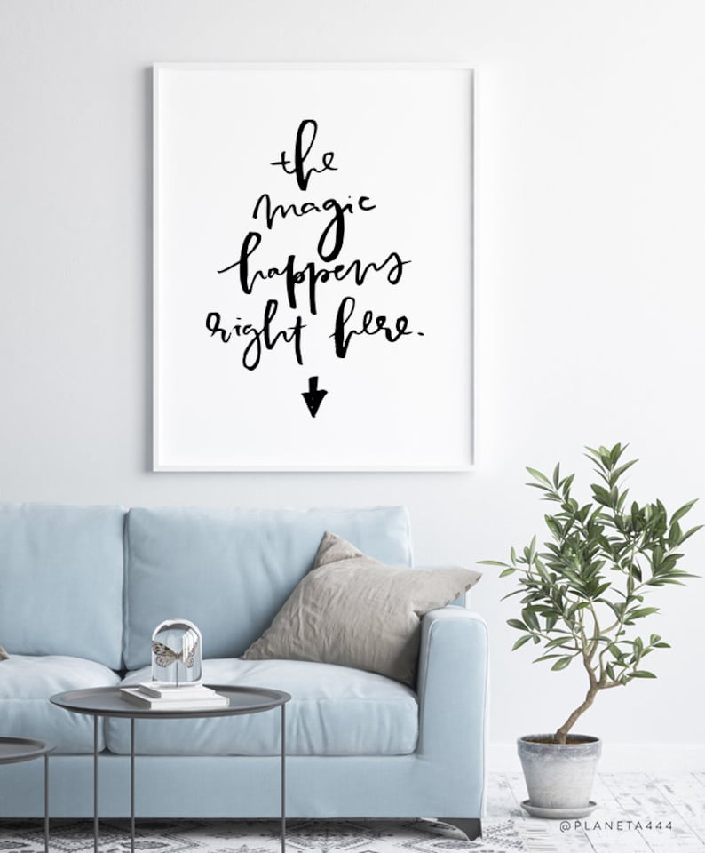 The Magic Happens Right Here Art Print, Inspirational Quote Wall Art, Happy Place Poster, Nursery Wall Decor, Kids Room Quote Print image 2