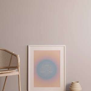 Konsttryck med sinne, kropp och själ, retro, kornig tonad väggkonst, pastellblå orange, psykedelisk sfärkonst, 70-90-tals-lo-fi-konst, välbefinnandeposter bild 4
